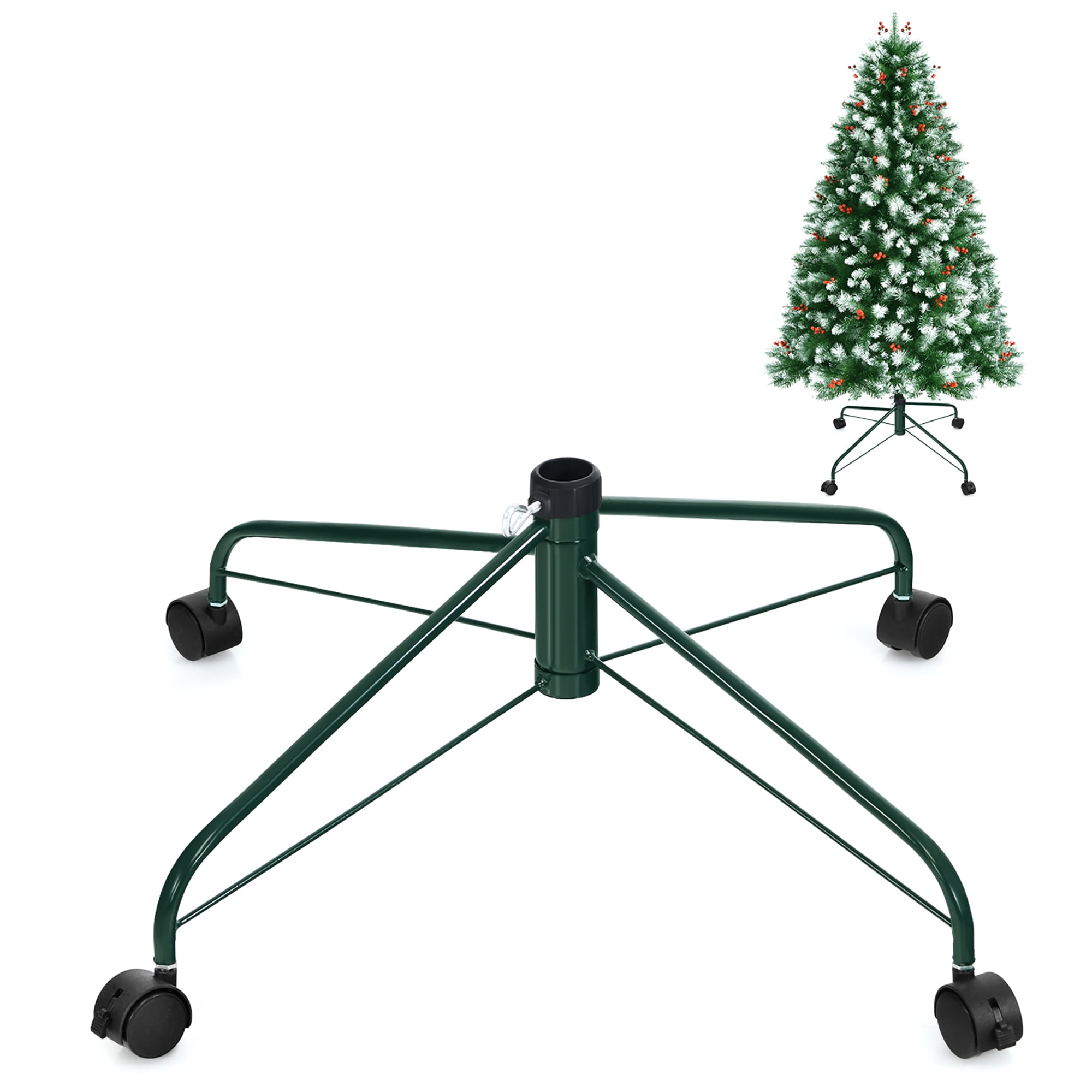 Costway Metal Christmas Tree Stand w/ Rolling Wheels For Tree Up to 9