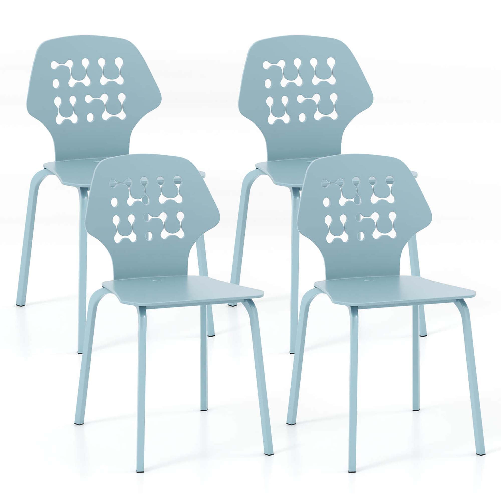 Set of 4 Blue Metal Hollowed Backrest Side Chairs