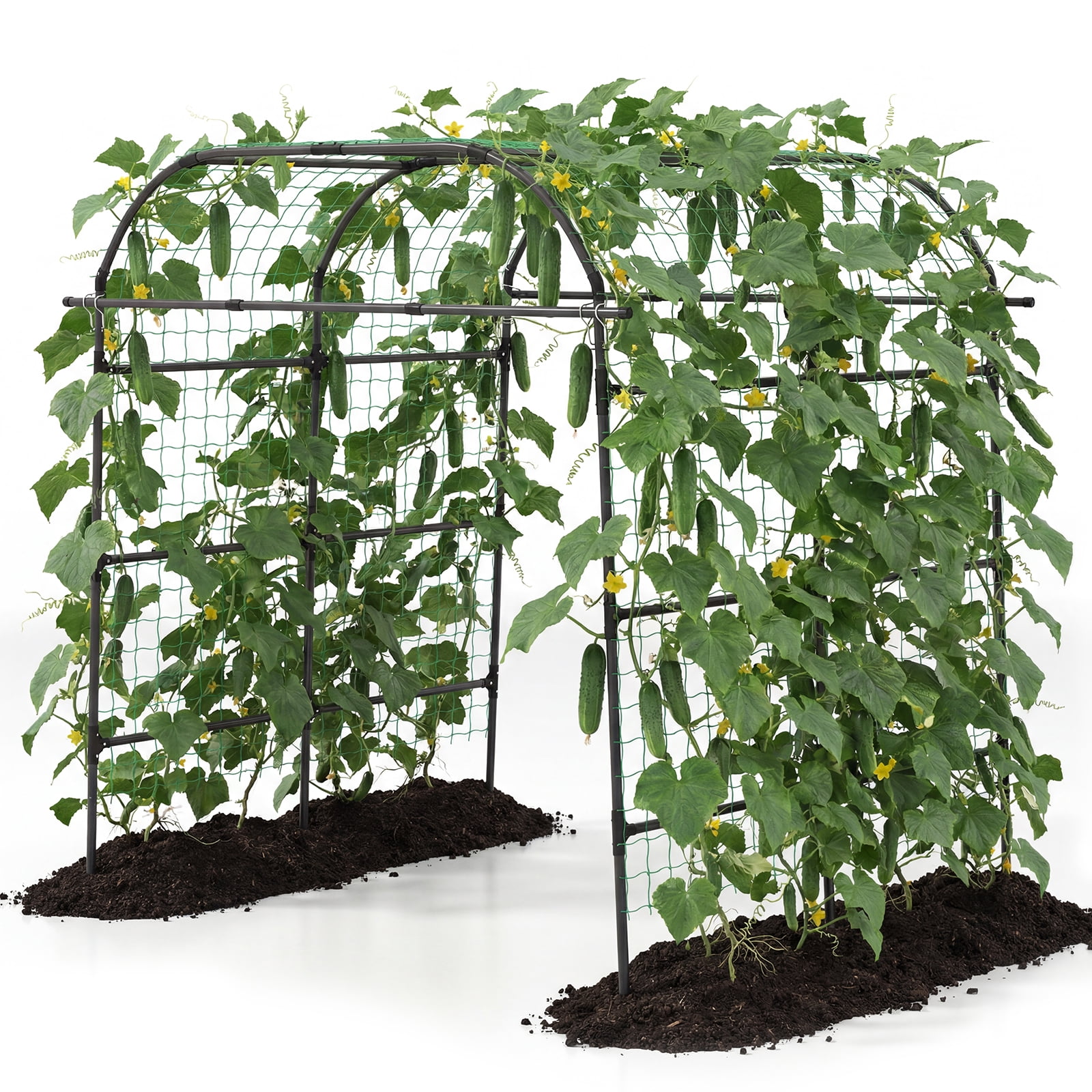 Costway Metal Garden Arch Trellis for Climbing Plants Outdoor, Wide Cucumber Trellis