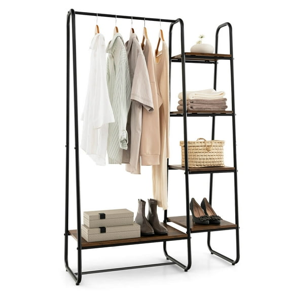Costway Metal Garment Rack Free Standing Closet Organizer w/5 Shelves Hanging Bar Black