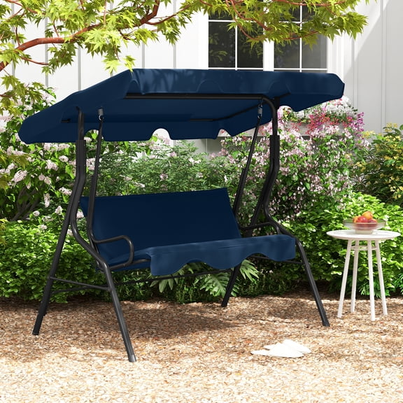 Costway Metal Oxford Cloth Porch Swing with Canopy, Blue