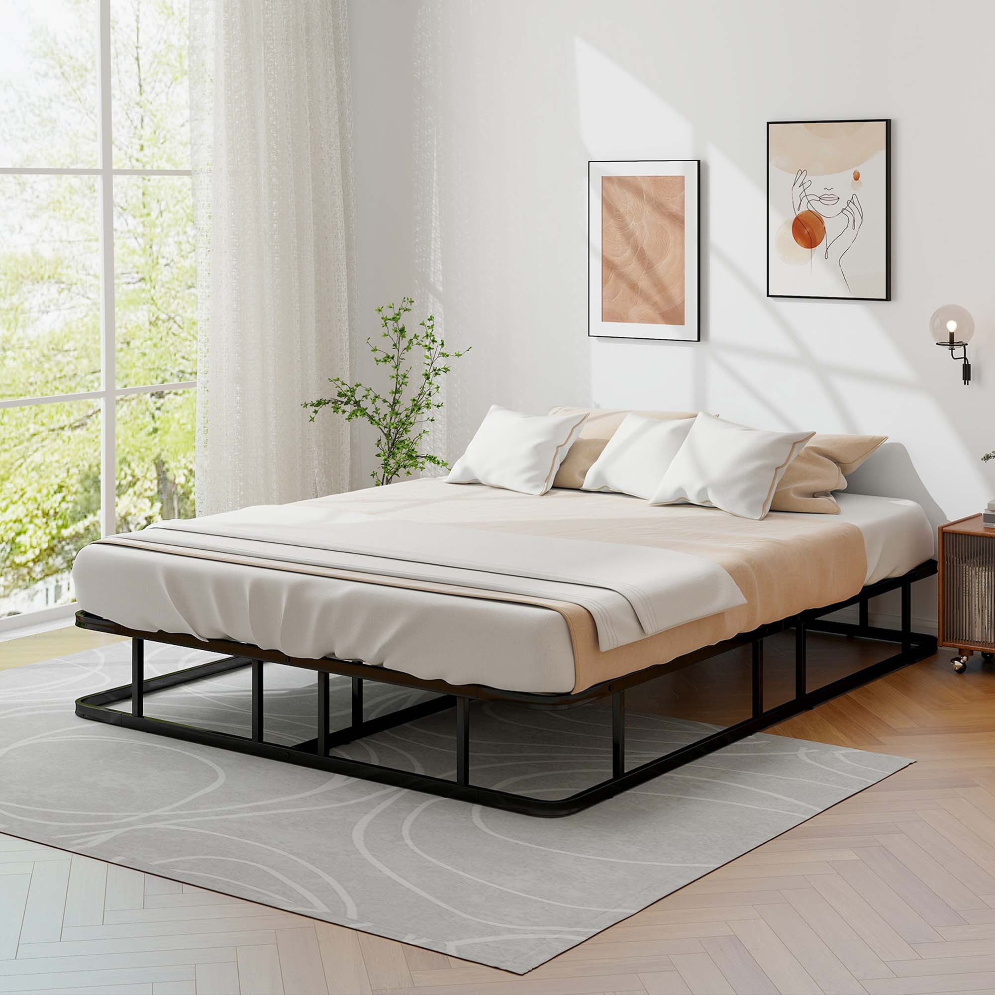 Costway Metal Platform Bed Frame lat Support Rustproof Non-Slip Pads, Queen Size