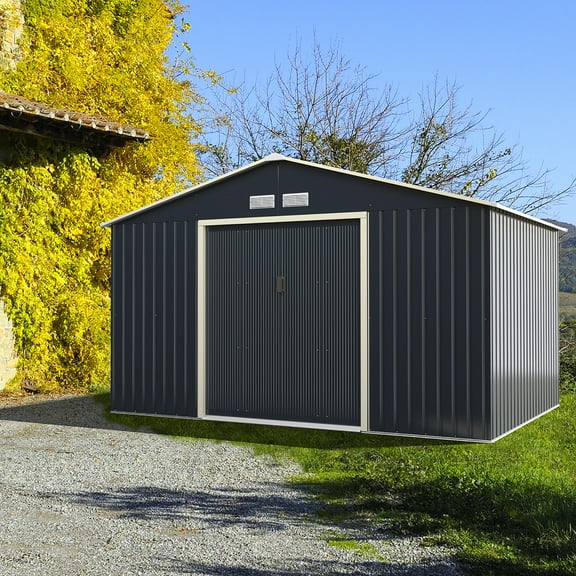 Costway Metal Storage Shed for Garden and Tools w/Sliding Double Lockable Doors