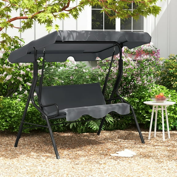 Costway Metal and Polyester Hanging Porch Swings with Canopy, Gray