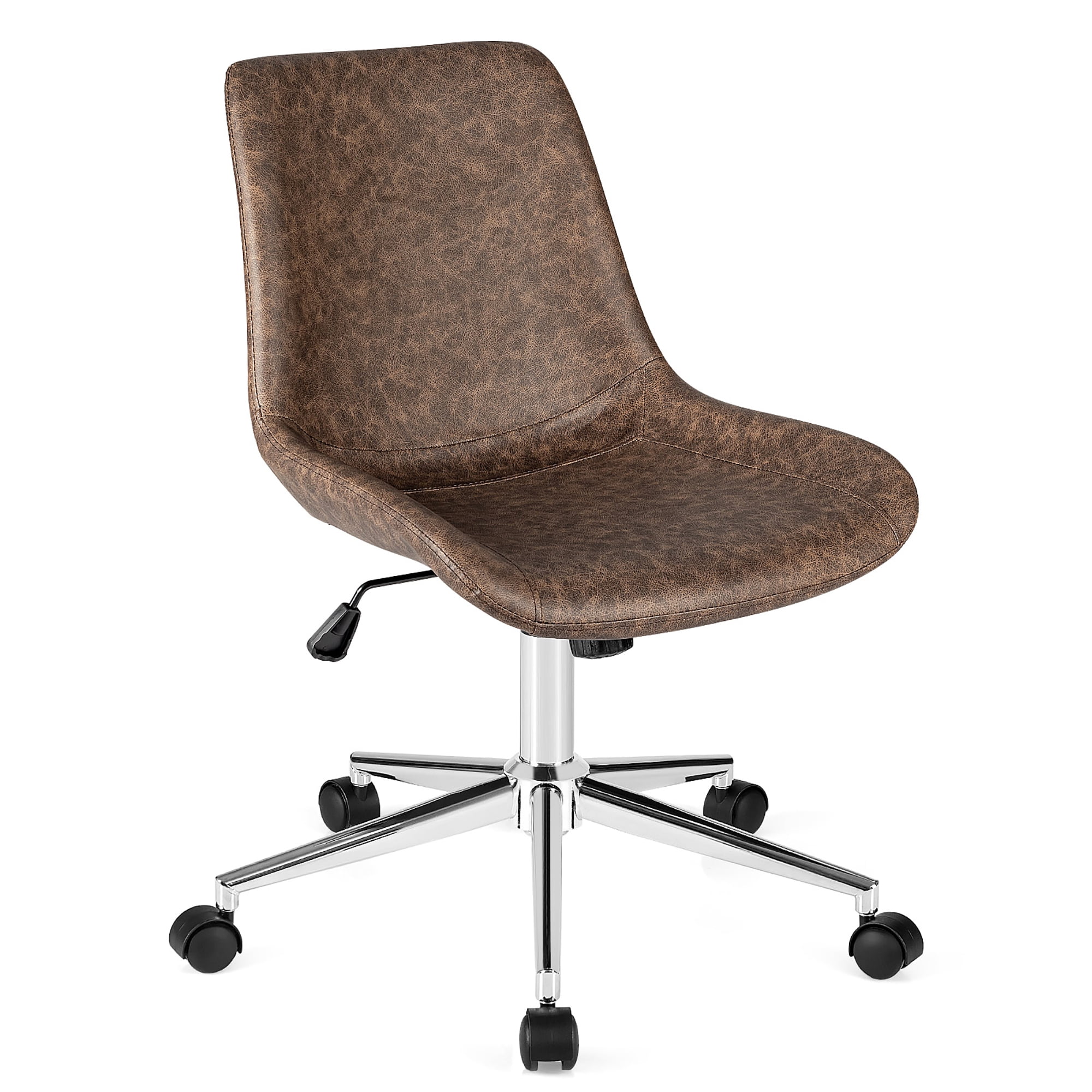 Office Armless Chair Cross Legged with Imitation Lamb Fleece and Adjustable Height-Beige | Costway