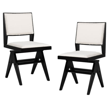 Costway Mid Century Modern Dining Chairs Set of 2 Faux Shearling Upholstered Dinner Chairs - Black + White