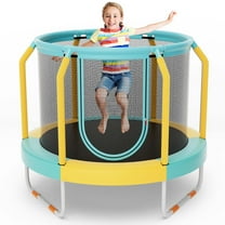 Costway Mini Trampoline with Enclosure for Kids, Blue/Yellow, 48.00" x 48.00" x 39.50"