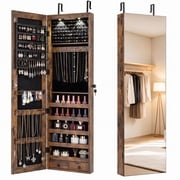 Costway Mirrored Jewelry Cabinet Jewelry Organizer w/2 LED Lights Rustic Brown