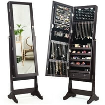 Costway Mirrored Jewelry Cabinet Organizer Storage Stand w/LED Lights Clearance