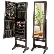 Costway Contemporary MDF Jewelry Cabinet with LED Lights in Brown