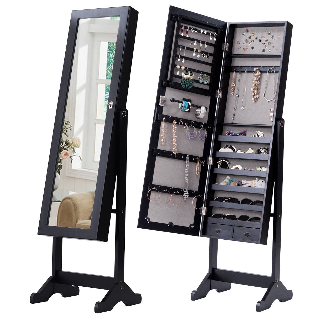 Costway Mirrored Jewelry Cabinet Storage Organizer Drawers
