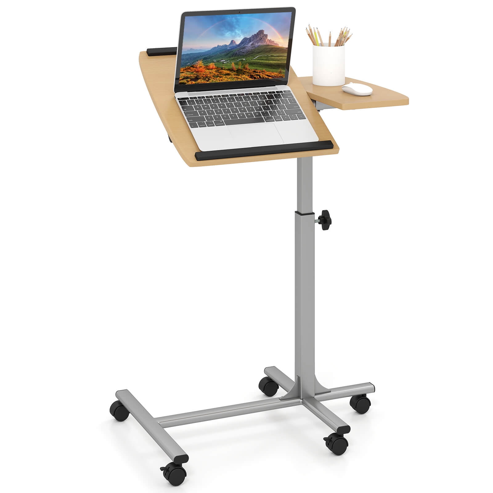 Costway Mobile Standing Desk Height Adjustable Sit to Stand Laptop Desk, Natural Natural