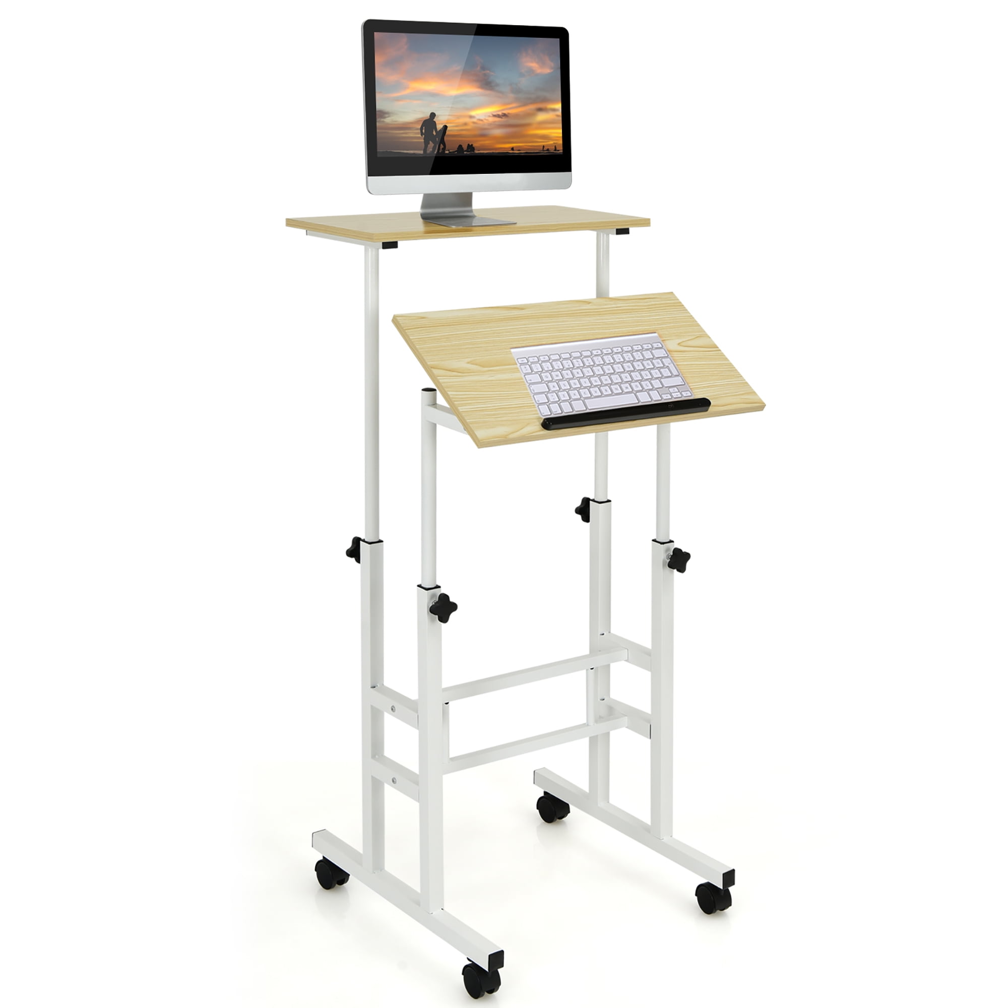 Costway Mobile Standing Desk Rolling Adjustable Laptop Cart Home Office Natural - image 1 of 10