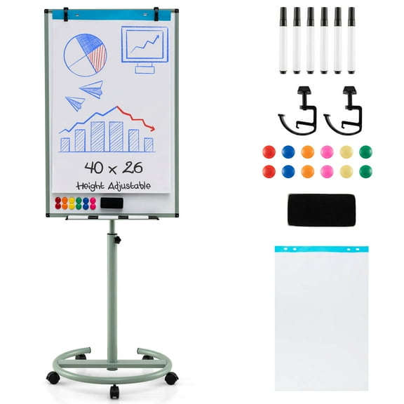 Costway Mobile Whiteboard 40" x 26" Height Adjustable Magnetic Dry Erase Board with Stand Green