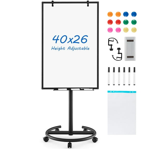 Costway Mobile Whiteboard 40'' x 26'' Height Adjustable Magnetic Dry Erase Board with Stand