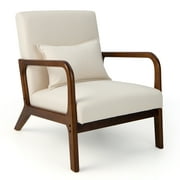 Costway Modern Accent Chair Leisure Armchair with Rubber Wood Frame & Lumbar Pillow Beige