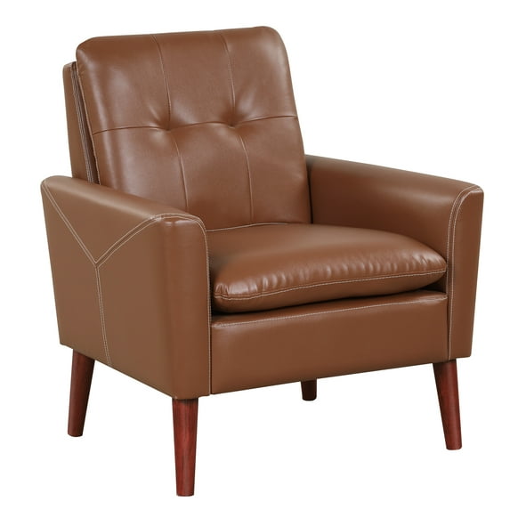 Costway Modern Accent Chair PU Leather Armchair Sofa Chair with Solid Wood Legs Brown