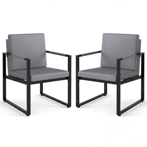 Costway Modern Accent Chair Set of 2 PU Leather Upholstered Armchairswith Solid Metal Fram Gray Black