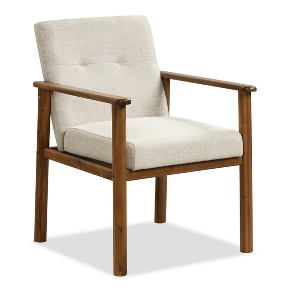 Costway Modern Accent Chair Upholstered Linen Fabric Armchair with Solid Wood Legs