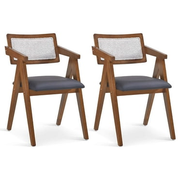Costway Modern Accent Chairs Set of 2 with Leathaire Seat Cushions &  Backrests Brown