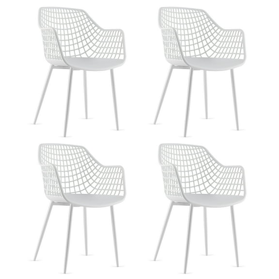 Costway Modern Dining Chair Set of 4 Plastic Shell Hollow withMetal Legs for Living Room White