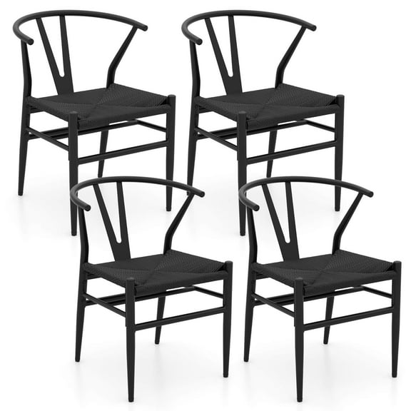 Costway Modern Dining Chair Set of 4 Weave Kitchen Armchairs with Y-Shaped Curved Backrest