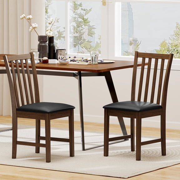 Costway Modern Dining Chairs Set of 2 with Rubber Wood Frame, Slat Tilt Backrest, Back Brown + Black
