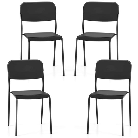 Costway Modern Dining Chairs Set of 4 with Tilted Backrest & Sturdy Metal Legs Plastic Black
