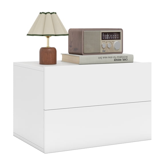 Costway Modern Floating Nightstand, Wall Mounted Bedside Table with 2 Storage Drawers White