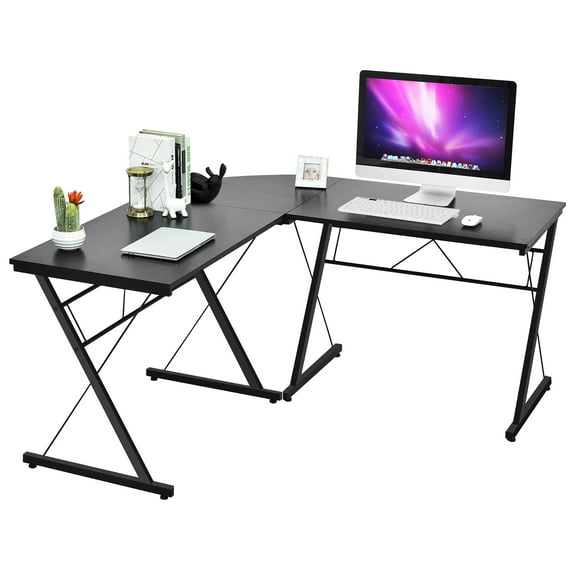 Costway Modern L-Shaped Desk with Instruction and Adjustable Feet, Black