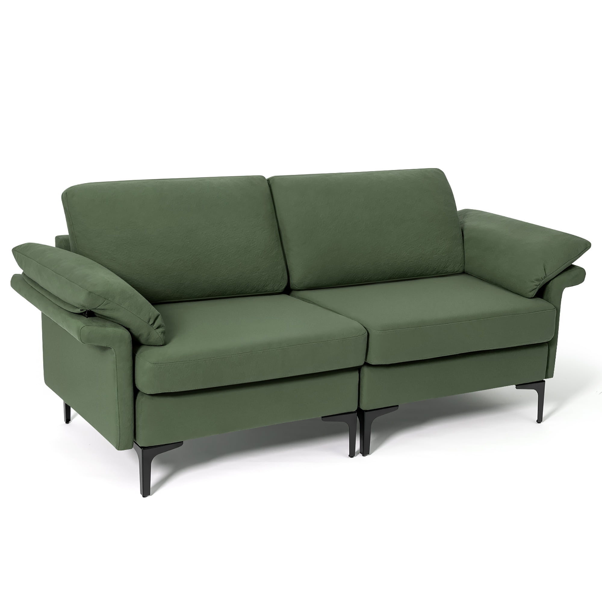 Army Green Linen Upholstered Loveseat with Metal Legs