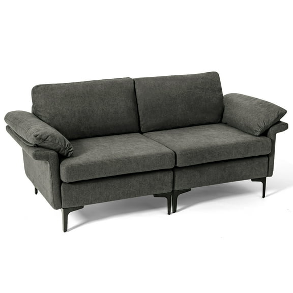 Costway Modern Loveseat Fabric 2-Seat Sofa Couch for Small Space with Metal Legs Grey