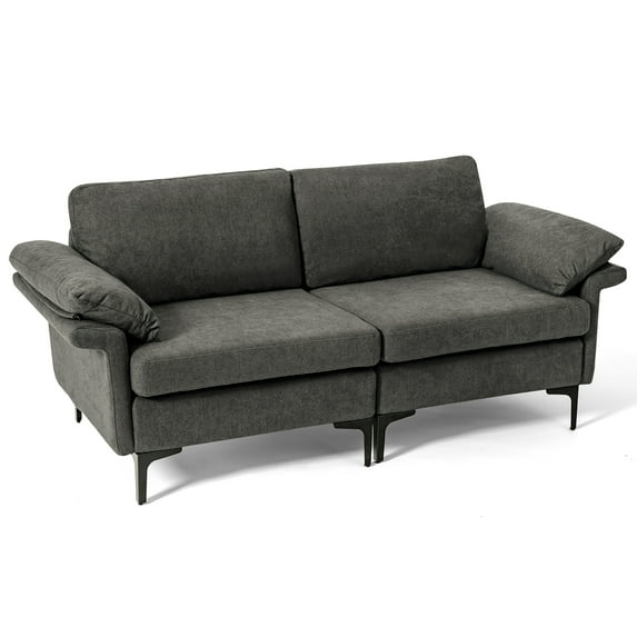 Costway Modern Loveseat Fabric 2-Seat Sofa Couch for Small Space with Metal Legs Grey