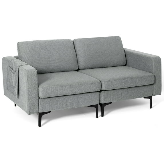 Costway Modern Loveseat Linen Fabric 2-Seat Sofa Couch w/ Side Storage Pocket Dark Grey