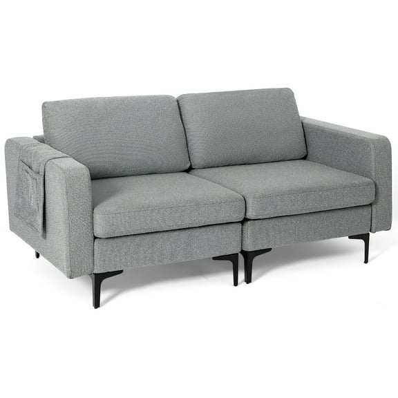 Costway Modern Loveseat Linen Fabric 2-Seat Sofa Couch w/ Side Storage Pocket Dark Grey