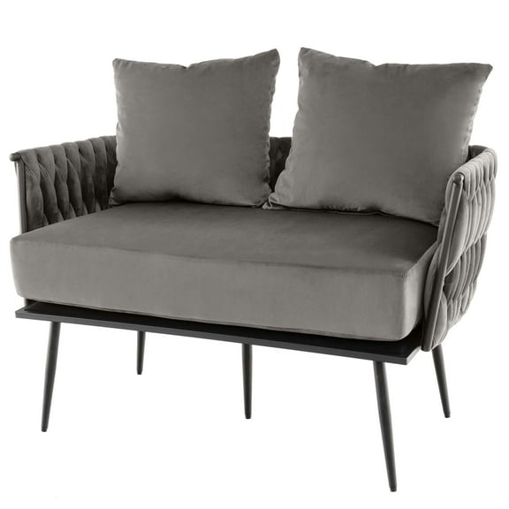Costway Modern Loveseat Sofa Upholstered Dutch Velvet Couch with Woven Back & Arms Grey
