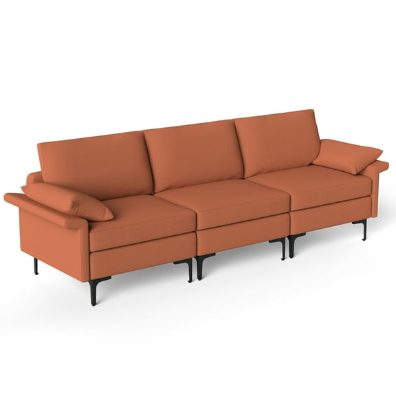 Costway Modern Modular Fabric 3-Seat Sofa Couch Living Room Furniture w/ Metal Legs Red