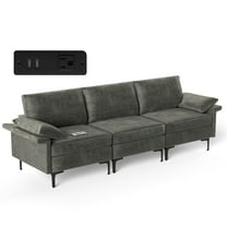 Costway Modern Modular Fabric 3-Seat Sofa Couch with Socket USB Ports & Metal Legs Grey