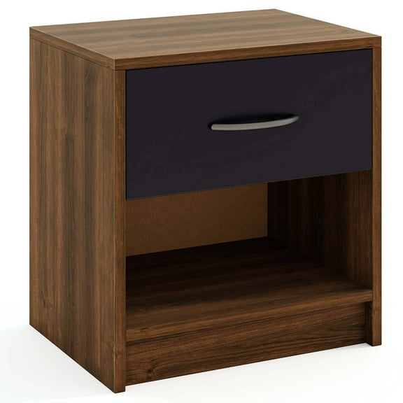 Costway Modern Nightstand Bedside Table with Drawer Open Storage Shelf for Small Spaces Brown