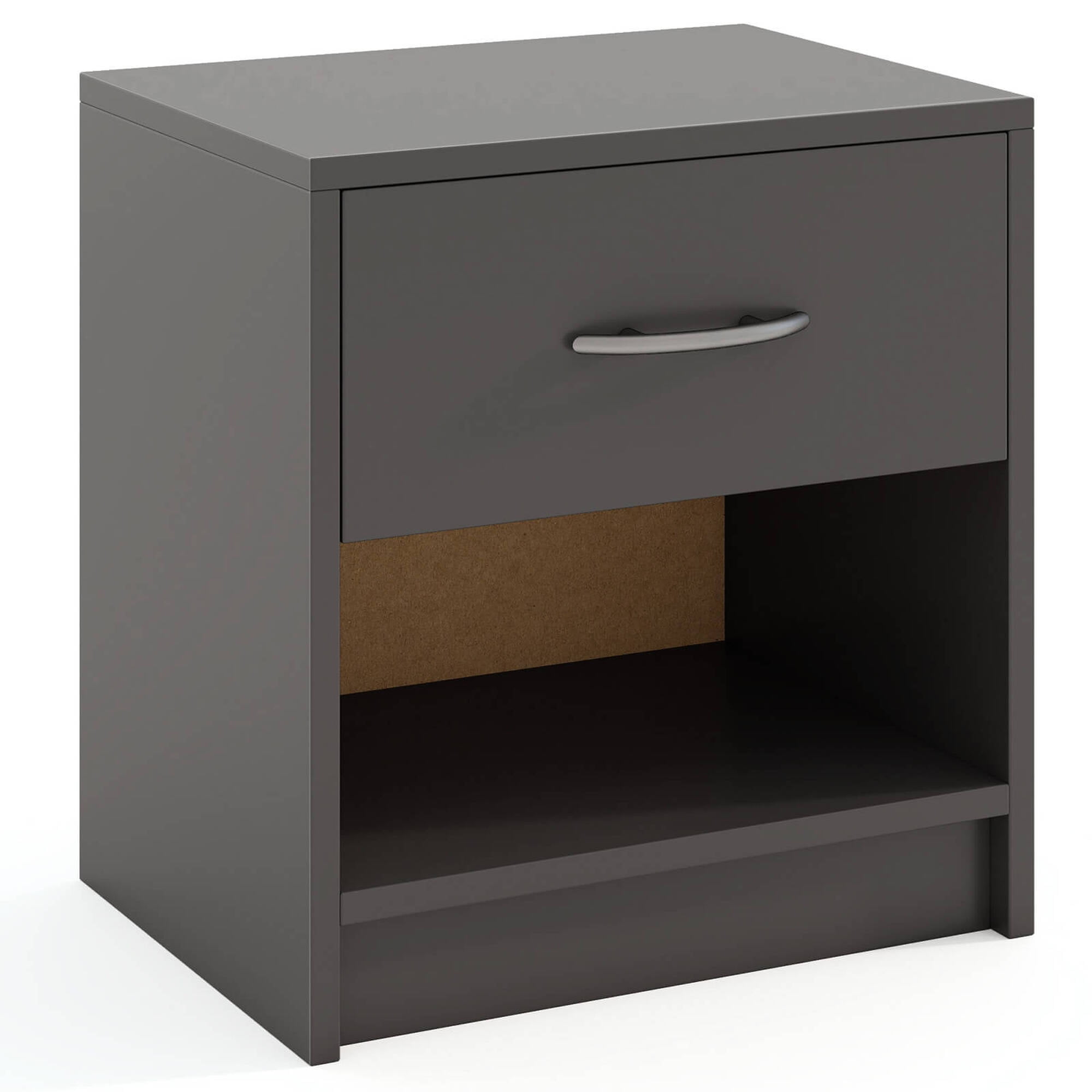 Costway Modern Nightstand Bedside Table with Drawer Open Storage Shelf for Small Spaces Dark Gray