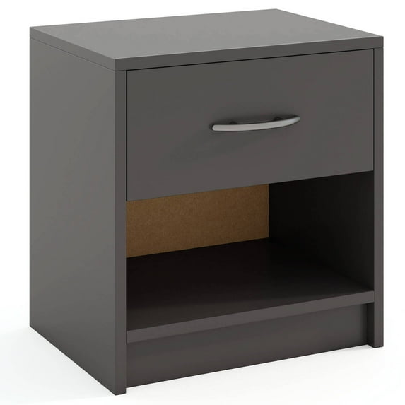 Costway Modern Nightstand Bedside Table with Drawer Open Storage Shelf for Small Spaces Dark Gray