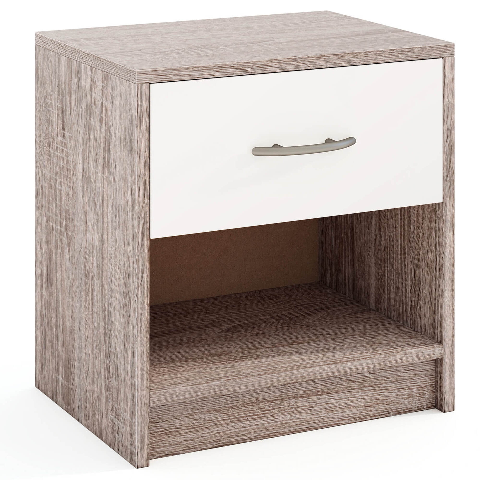Costway Modern Nightstand Bedside Table with Drawer Open Storage Shelf for Small Spaces Light Gray