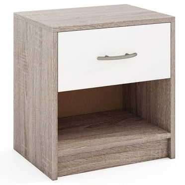 Costway Modern Nightstand Bedside Table with Drawer Open Storage Shelf for Small Spaces Light Gray