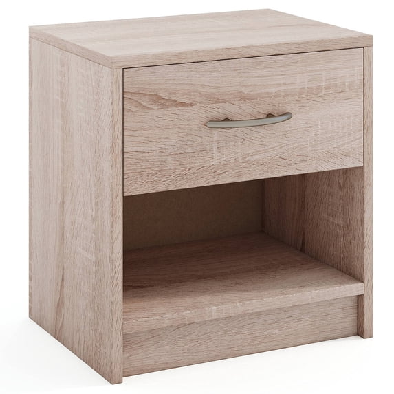 Costway Modern Nightstand Bedside Table with Drawer Open Storage Shelf for Small Spaces Natural