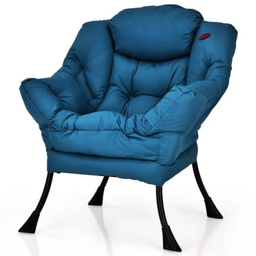 Costway Modern Polyester Fabric Lazy Chair Single Sofa Chair w/ Side Pocket Navy