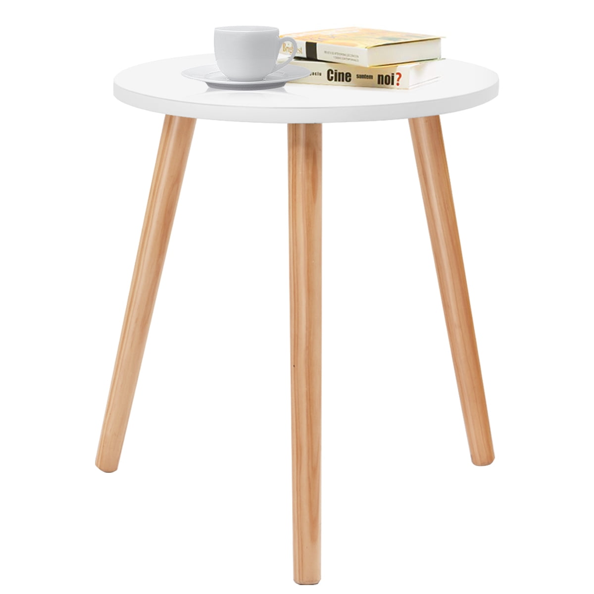 Sleek Modern 19" Round Wood Side Table in White