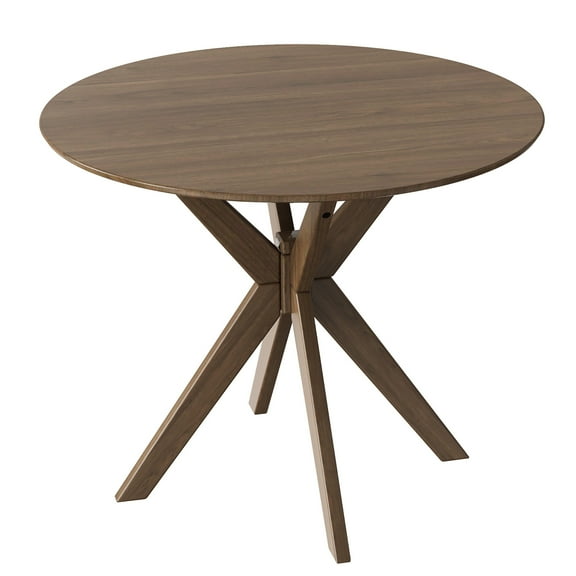 Costway Modern Round Wood Dining Table 35'' W/ Solid Wood Legs& Base for Home, Office
