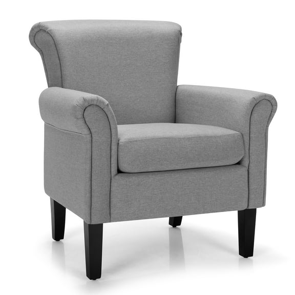 Costway Modern Upholstered Fabric Accent Chair w/ Rubber Wood Legs Light Gray