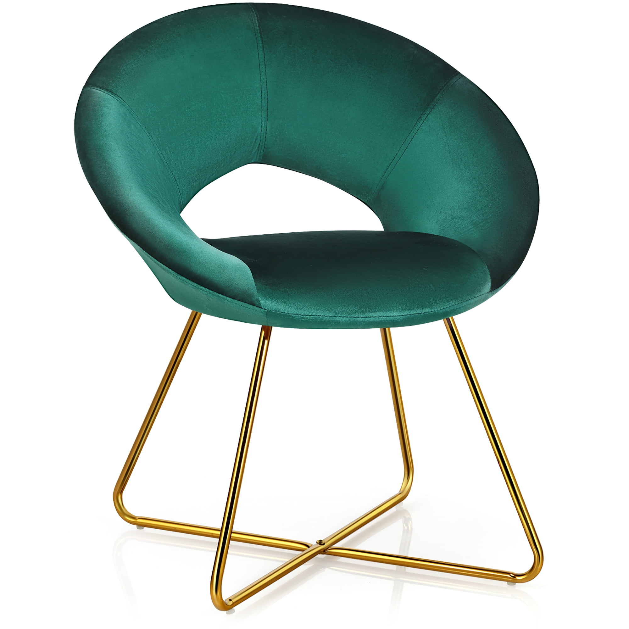 Elegant Dark Green Velvet Side Chair with Golden Metal Legs