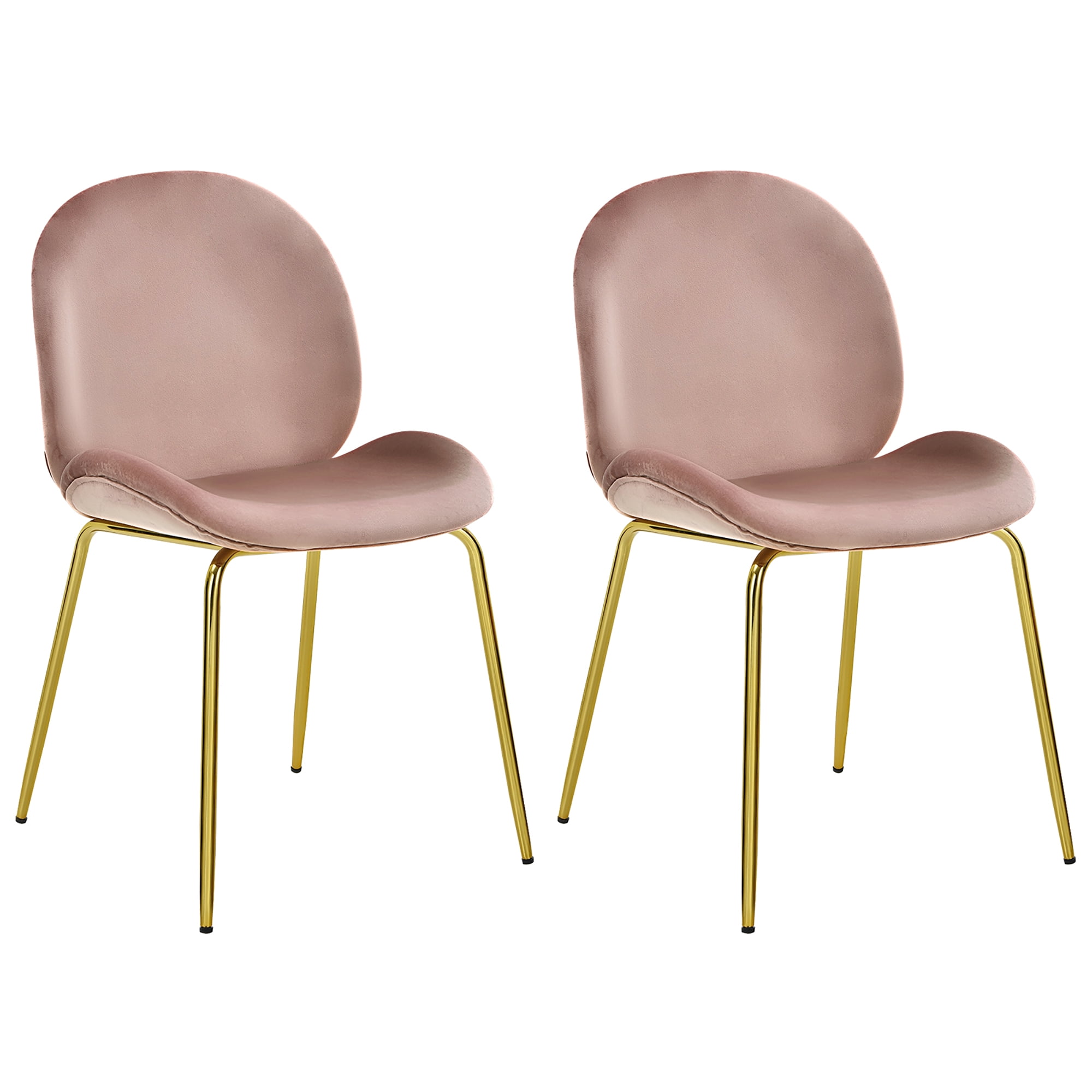 Costway Modern Velvet Steel Solid Wood Solid Print Tufted Side Accent Chair, Pink (Set of 2)